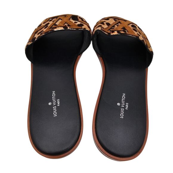 Louis Vuitton Lock It Flat Slide Sandal Mule Brown Black Leopard LV Size 36 US 6 - Picture 4 of 11